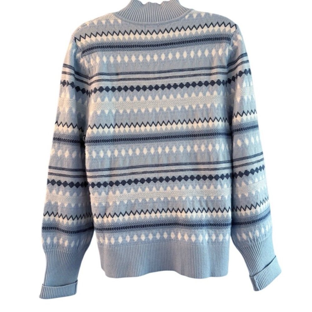 Aspen Woman's Sz L Blue White Fair Isle Mock Neck Sweater Ski Winter Outdoor - Picture 4 of 7